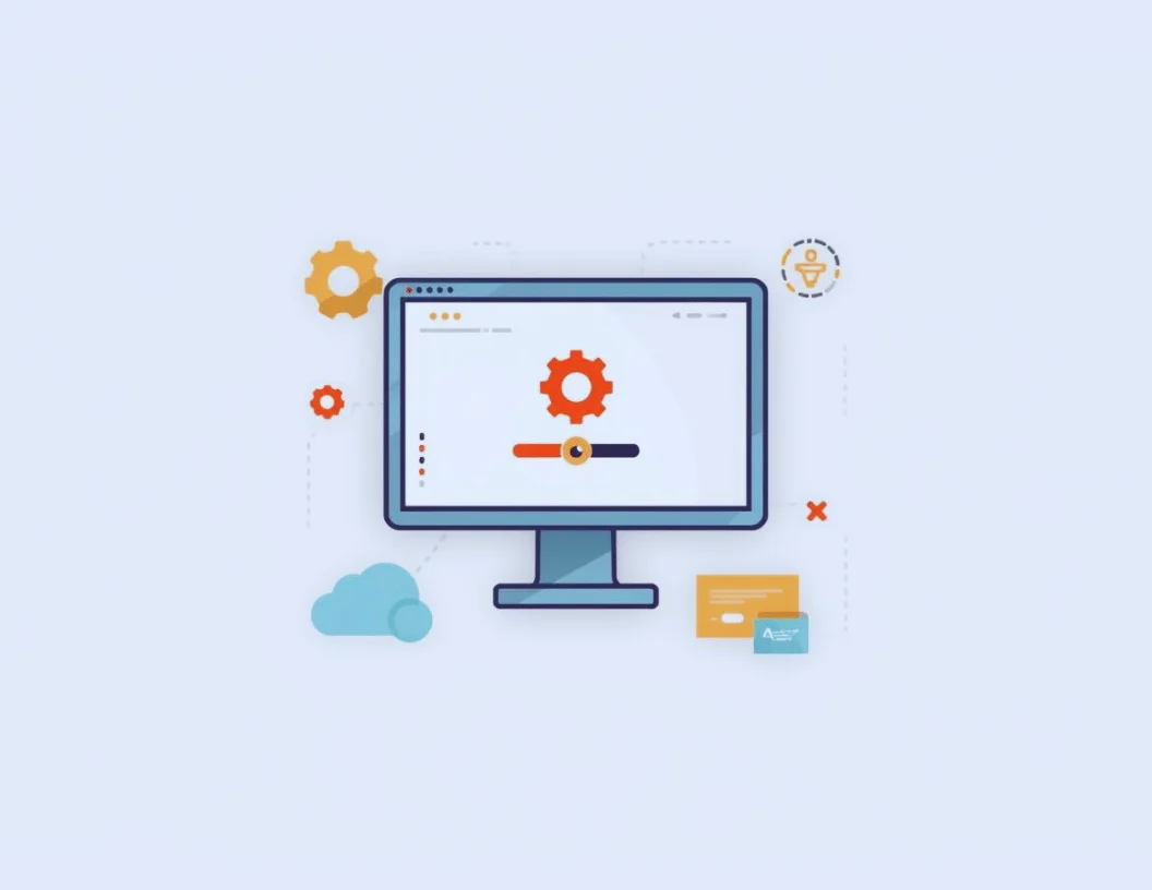 Vektorillustration zum Desktop-Management mit Monitor.